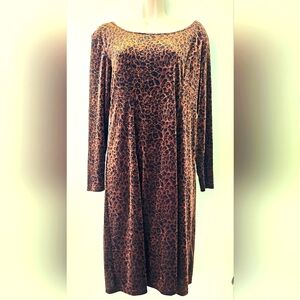 Animal Print Coldwater Creek Long Sleeve Velour Dress Size 12 P